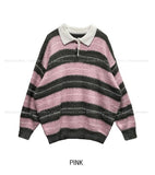 Ritz Color Matching Collar Stripe Brush Knit