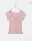 Lina Heartneck Punching Cap Sleeve Shirring Short Sleeve T-Shirt