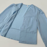 Waist Strap Neck Tie Balloon Puff Blouse
