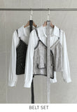Nello Tweed Bustier Puff Blouse (Belt Set)