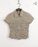 Pave pleated shirring two-way nylon short sleeve jacket