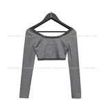 Button Stripe Mini Crop Long Sleeves