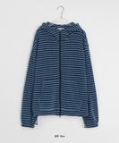 [unisex] Konekin two-way striped over knit hooded zip-up