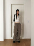 [MADE] Delpha vintage Pintuck cotton two-way long wide jogger cargo pants