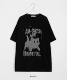 [unisex] Ruwan Cat Printing Over Short Sleeve Tee