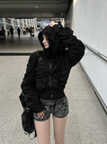 Black Crop Shirring Windbreaker