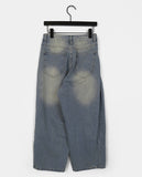 Asean side pintuck snap wide denim pants