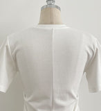 Linda Round-Neck Shirred Slit Short Sleeve T-Shirt