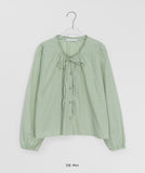 Qinen Frill Ribbon Punching Embroidery Blouse