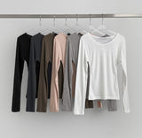 V-neck Side Shirring Point Daily Slim Fit Long Sleeve T-shirt