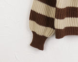 Lambo Stripe Unbalance Button Collar Long Sleeve Knit