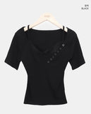 Juhin Lace Button Short Sleeve T-shirt
