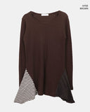 Pora Stripe Dot Color Matching Long T-Shirt