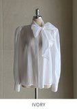 Teulie Chiffon Tie Puff Blouse