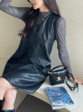 Cadell Layered See-Through Polar T-Shirt and Leather One Piece Set