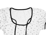 Demin Flower Ribbon Puff Short Sleeve T-Shirt