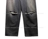 cross damage banding denim pants