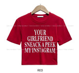 Media lettering cropped short-sleeved