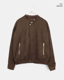 Shy Suede No-Collars Snap Button Zipper Pocket Blouson Jacket