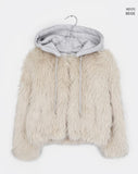 Hoa color matching hooded zip-up fur jacket