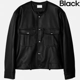 Cape round pocket leather jacket