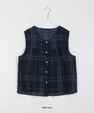 Yenmi Linen Check Button Sleeveless Blouse