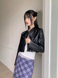 Bottle Biker Pocket Cropped Leather Jacket