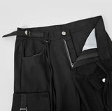 Waist Strap Low Waist Pocket Shirring Pin Tuck Wide Bootcut Pants