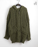 Hicka boxy cable hooded one piece knit zip-up