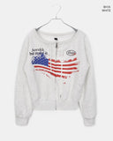 Burnoon American Flag Strap One Off Shoulder Long Sleeve Zip-up