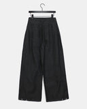 Dad side pin tuck snap button wide long denim pants
