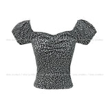 Leopard shirring puff off-shoulder short sleeve
