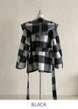 [75% Wool] Torrett Handmade Hood Cape Check Coat