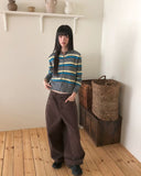 Runley Striped Shibori Round Neck Long Sleeve Cardigan