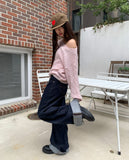 Gyoli cable pattern one-off-shoulder long-sleeved knit