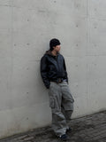 Crop Washing Leather Line Jacket