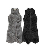 Shirring Zip Sleeveless Dress