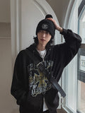 Cross vintage printing two way hoodie zip-up