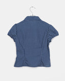 Rehue Check Shirring Banding Puff Short Sleeve Blouse