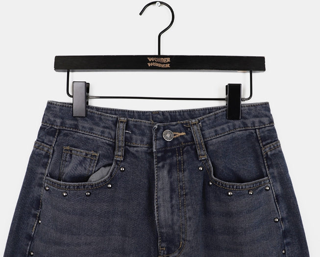 【WONDER WONDER】Vintage Washing Rivet Studded Wide Denim PT WONDER WONDER (ワンダーワンダー) - グトヴィンテージ