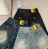 Back Pocket Washing Bermuda A-Line Knee Length Denim Shorts