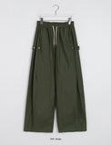 Welleu banding snap button wide cotton pants