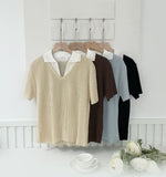 Gelato Color Matching Collar Cool Ribbed Knit