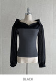 Tello Color Matching Knit Off-shoulder Shirt Blouse