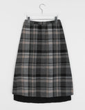 Notats banding check layered wool long skirt