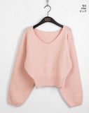 Bien off-shoulder two-way button open V-neck long-sleeved knitwear
