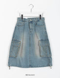 Samav Cargo Washing Denim Midi Skirt
