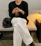 U-neck silky cotton long sleeve tee