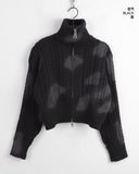 Dual Washing Cable Two-Way High Neck Crop Long Sleeve Knit Zip-Up