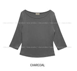 [U-BASIC] Nut Boat Neck Slim Crop Three Quarter Tee